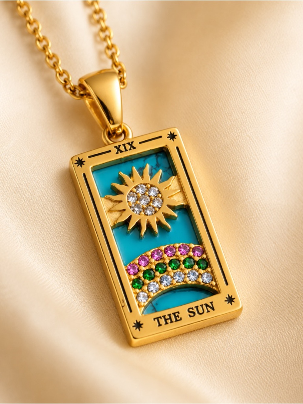 New 18K Gold Plated The Sun Tarot Necklace - Picture 2 of 3